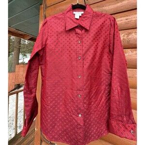 Vintage 90’s Bill Burns Signature 100% Silk Blouse Geometric Red Size 12